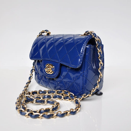 Chanel 1115 mini Classic Flap Bag Patent Leather Blue in Gold