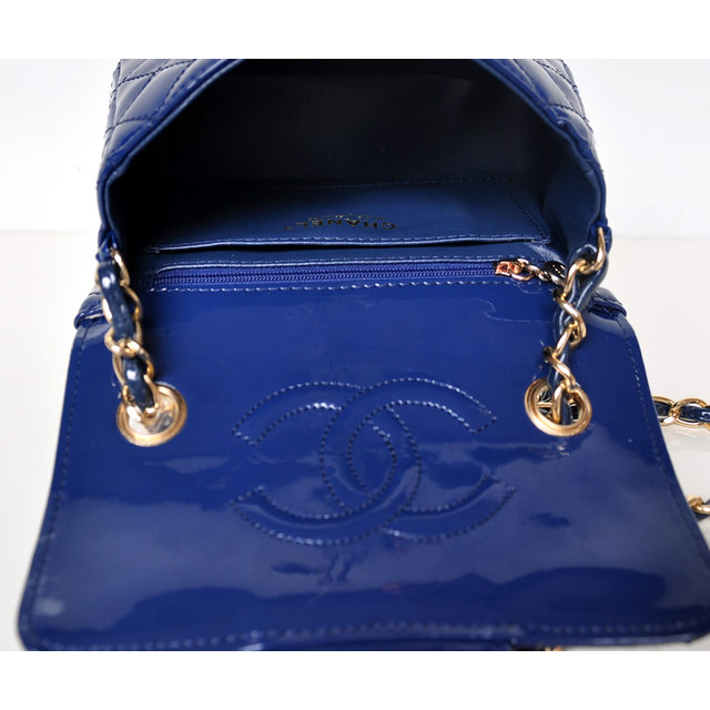 Chanel 1115 mini Classic Flap Bag Patent Leather Blue in Gold