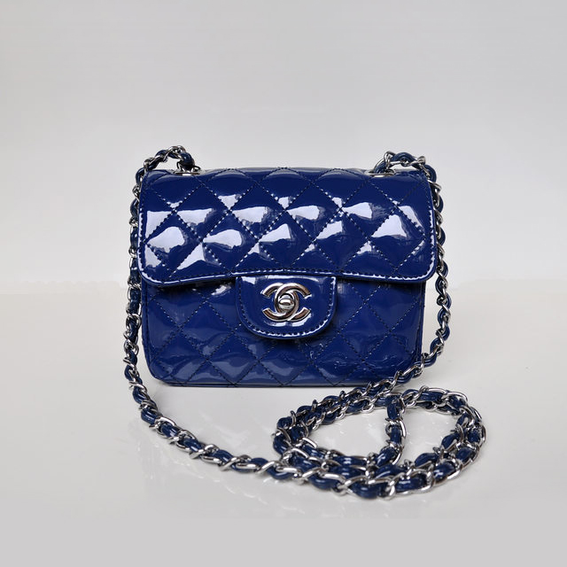 Chanel 1115 mini Classic Flap Bag Patent Leather Blue in Silver