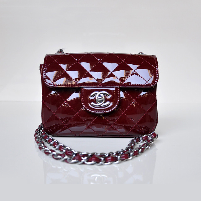 Chanel 1115 mini Classic Flap Bag Patent Leather Claret in Silver