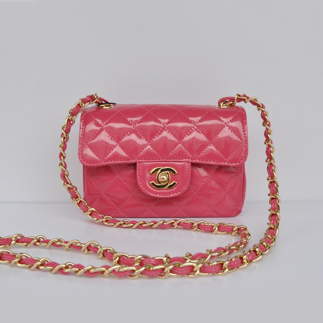 Chanel 1115 mini Classic Flap Bag Patent Leather Peach in Gold