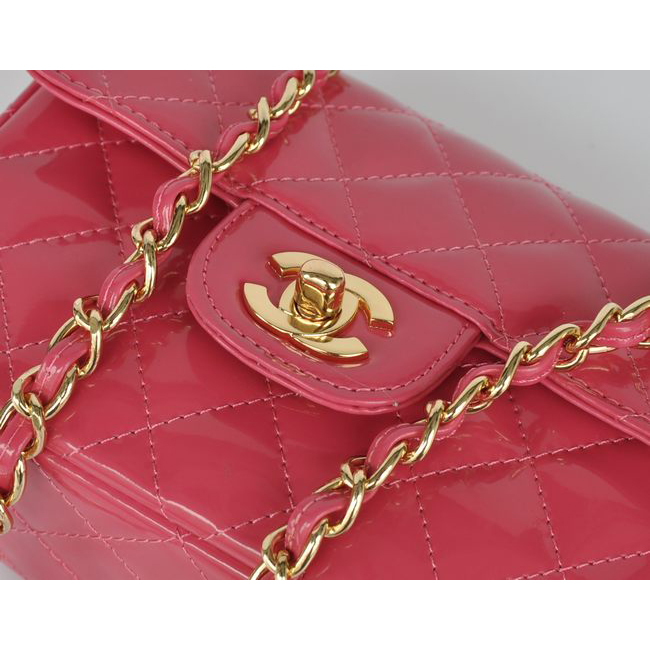 Chanel 1115 mini Classic Flap Bag Patent Leather Peach in Gold