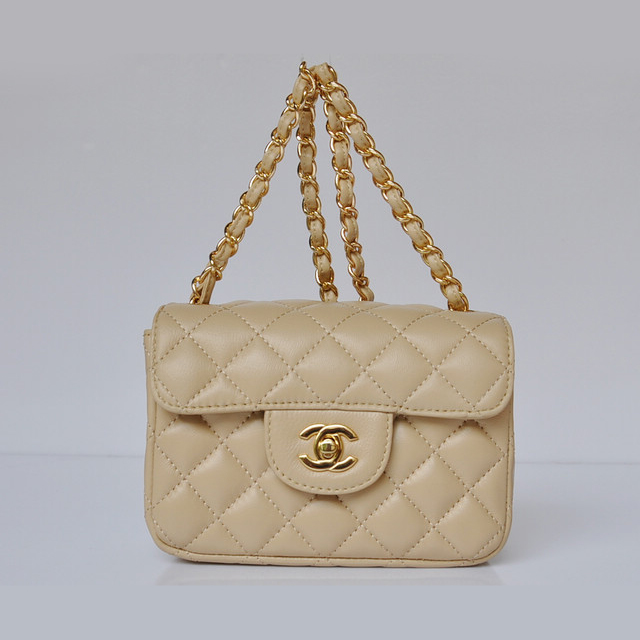 Chanel 1115 mini Classic Flap Bag Sheepskin Leather Apricot in Gold