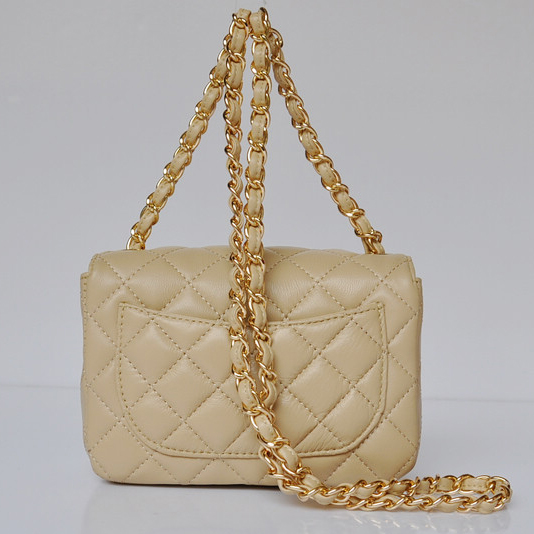 Chanel 1115 mini Classic Flap Bag Sheepskin Leather Apricot in Gold