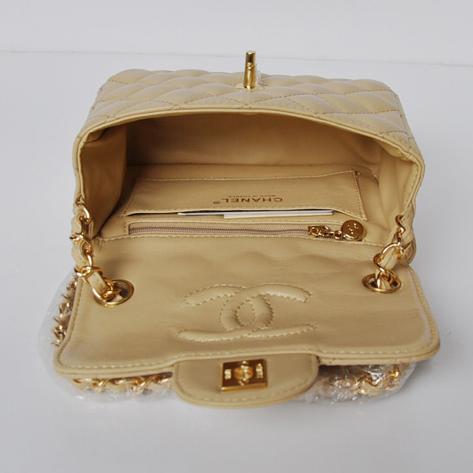 Chanel 1115 mini Classic Flap Bag Sheepskin Leather Apricot in Gold