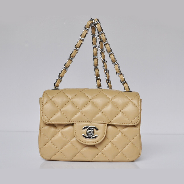 Chanel 1115 mini Classic Flap Bag Sheepskin Leather Apricot in Silver