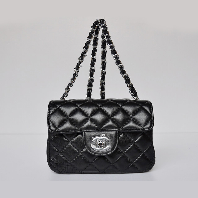 Chanel 1115 mini Classic Flap Bag Sheepskin Leather Black in Silver