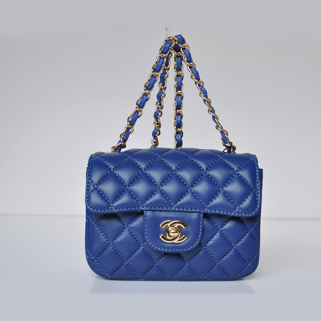 Chanel 1115 mini Classic Flap Bag Sheepskin Leather Blue in Gold