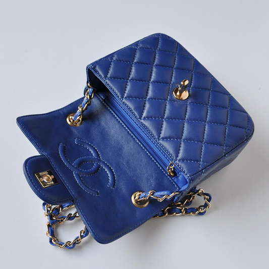 Chanel 1115 mini Classic Flap Bag Sheepskin Leather Blue in Gold