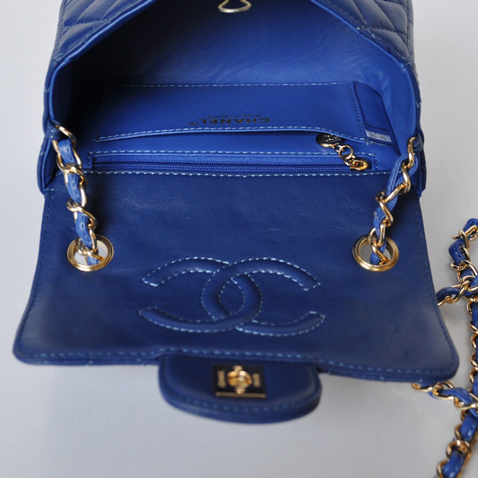 Chanel 1115 mini Classic Flap Bag Sheepskin Leather Blue in Gold