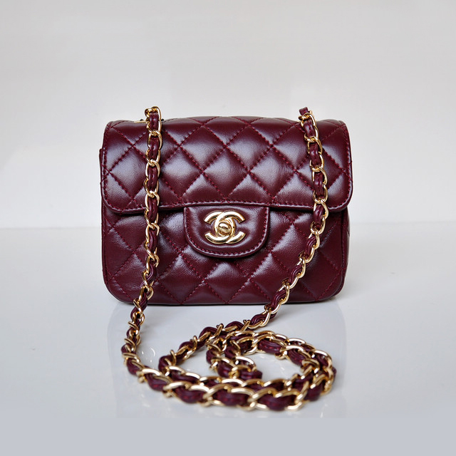 Chanel 1115 mini Classic Flap Bag Sheepskin Leather Claret in Gold