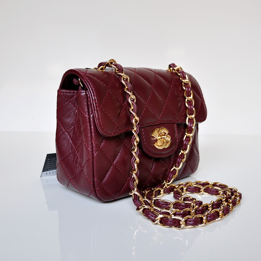 Chanel 1115 mini Classic Flap Bag Sheepskin Leather Claret in Gold