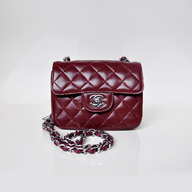 Chanel 1115 mini Classic Flap Bag Sheepskin Leather Claret in Silver