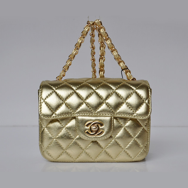 Chanel 1115 mini Classic Flap Bag Sheepskin Leather Gold in Gold