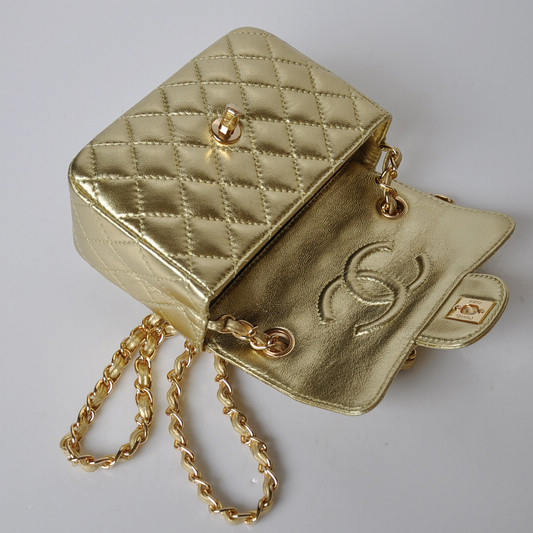 Chanel 1115 mini Classic Flap Bag Sheepskin Leather Gold in Gold