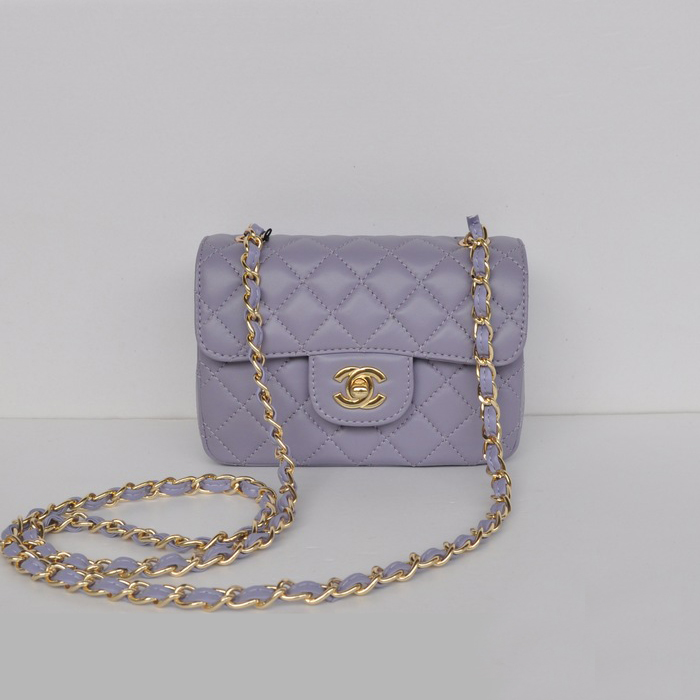 Chanel 1115 mini Classic Flap Bag Sheepskin Leather Lavender in Gold