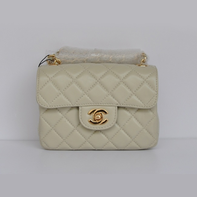 Chanel 1115 mini Classic Flap Bag Sheepskin Leather Offwhite in Gold