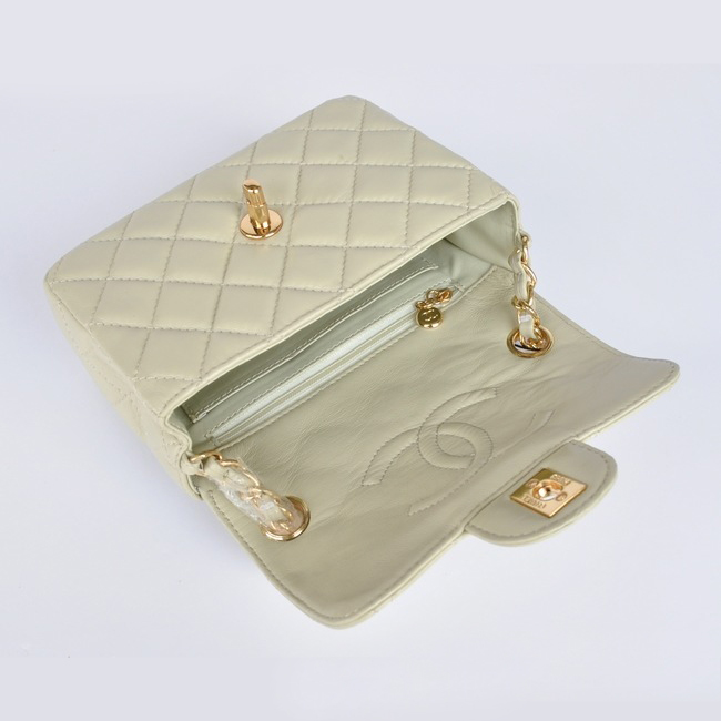 Chanel 1115 mini Classic Flap Bag Sheepskin Leather Offwhite in Gold