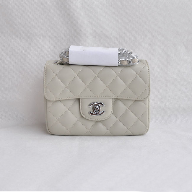 Chanel 1115 mini Classic Flap Bag Sheepskin Leather Offwhite in Silver