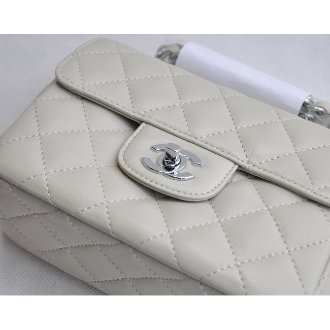 Chanel 1115 mini Classic Flap Bag Sheepskin Leather Offwhite in Silver