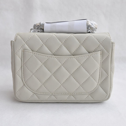 Chanel 1115 mini Classic Flap Bag Sheepskin Leather Offwhite in Silver