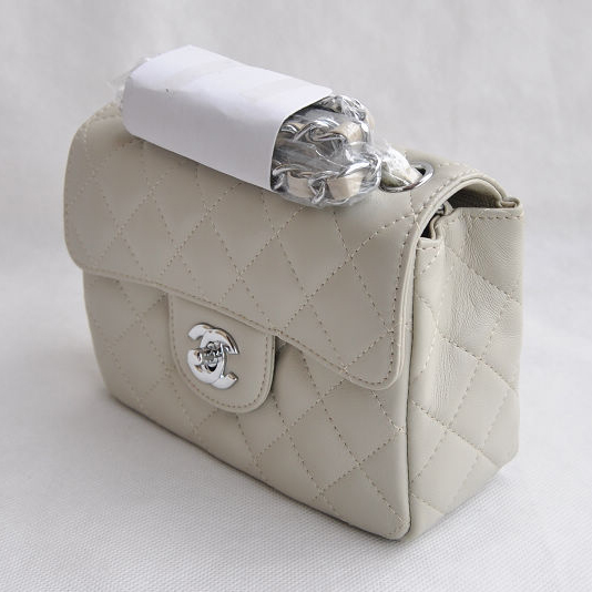 Chanel 1115 mini Classic Flap Bag Sheepskin Leather Offwhite in Silver