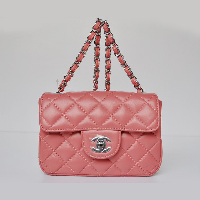 Chanel 1115 mini Classic Flap Bag Sheepskin Leather Peach in Silver