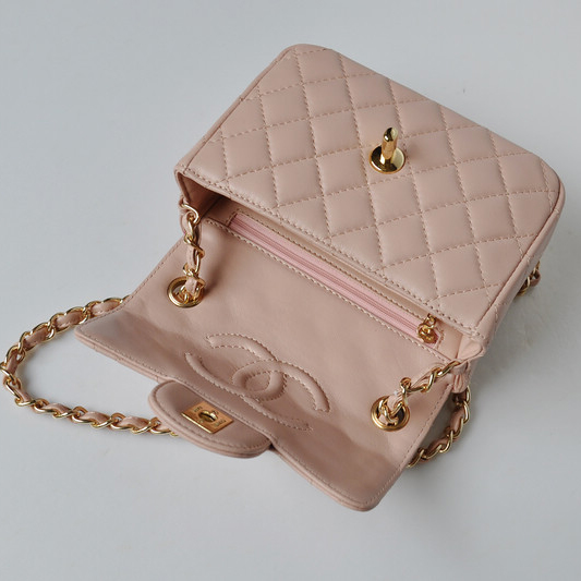 Chanel 1115 mini Classic Flap Bag Sheepskin Leather Pink in Gold