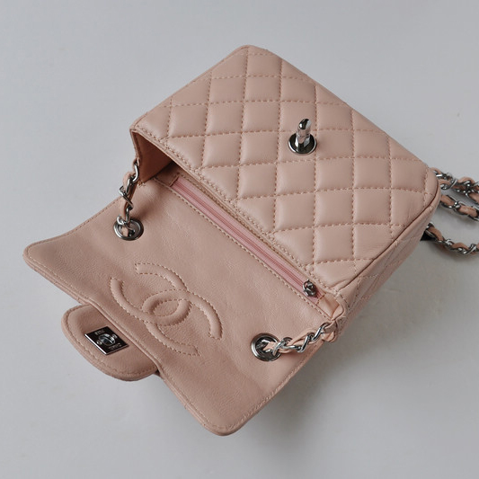 Chanel 1115 mini Classic Flap Bag Sheepskin Leather Pink in Silver