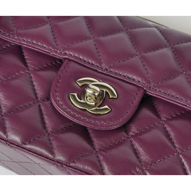 Chanel 1115 mini Classic Flap Bag Sheepskin Leather Purple in Silver