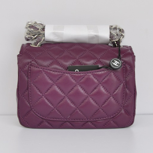 Chanel 1115 mini Classic Flap Bag Sheepskin Leather Purple in Silver