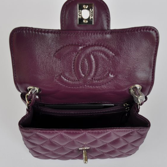 Chanel 1115 mini Classic Flap Bag Sheepskin Leather Purple in Silver