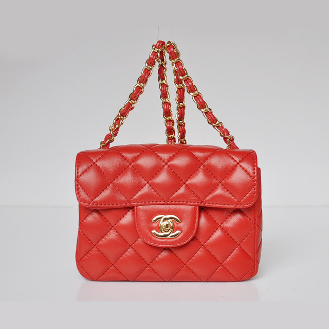 Chanel 1115 mini Classic Flap Bag Sheepskin Leather Red in Gold