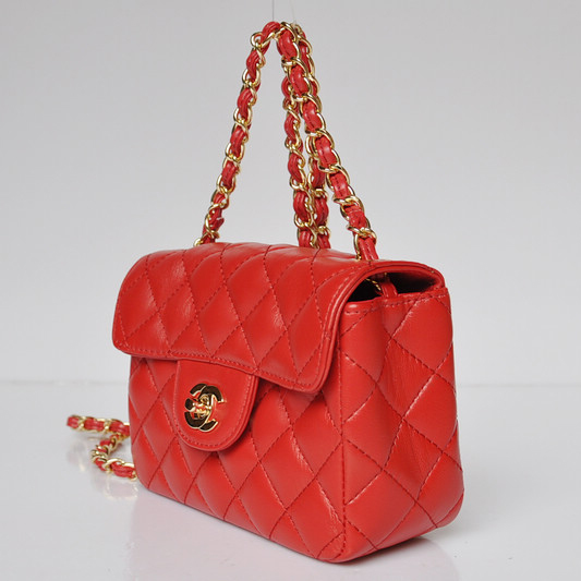 Chanel 1115 mini Classic Flap Bag Sheepskin Leather Red in Gold