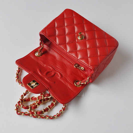 Chanel 1115 mini Classic Flap Bag Sheepskin Leather Red in Gold