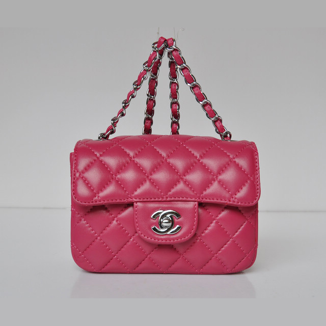 Chanel 1115 mini Classic Flap Bag Sheepskin Leather Rose in Silver