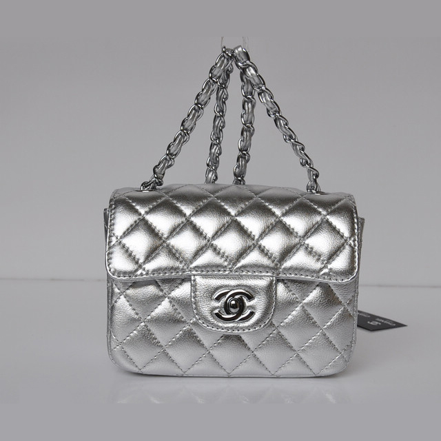 Chanel 1115 mini Classic Flap Bag Sheepskin Leather Silver in Silver