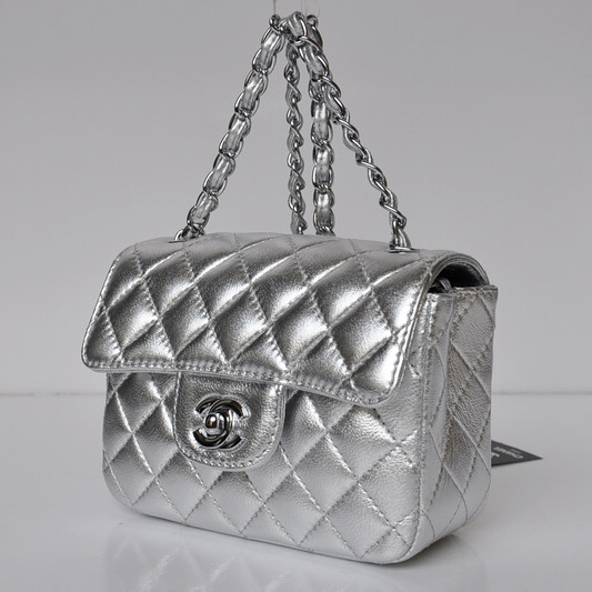 Chanel 1115 mini Classic Flap Bag Sheepskin Leather Silver in Silver