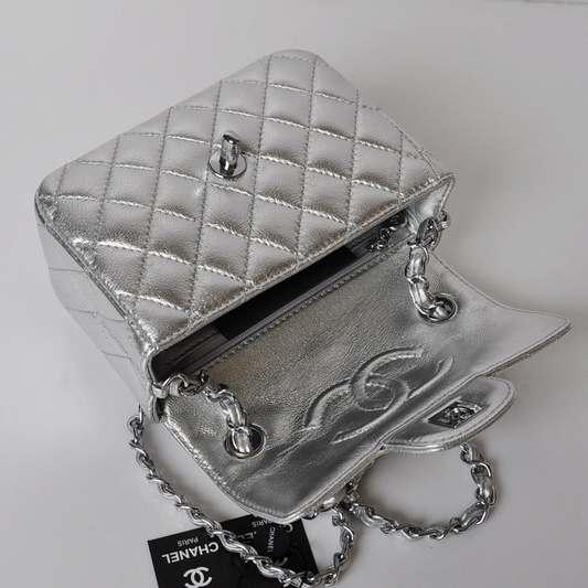 Chanel 1115 mini Classic Flap Bag Sheepskin Leather Silver in Silver