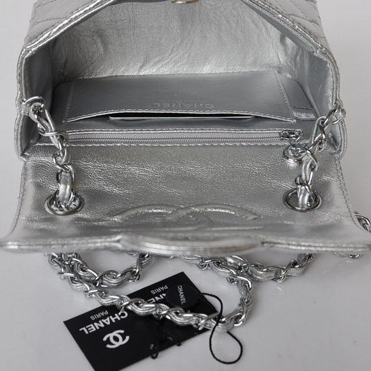 Chanel 1115 mini Classic Flap Bag Sheepskin Leather Silver in Silver