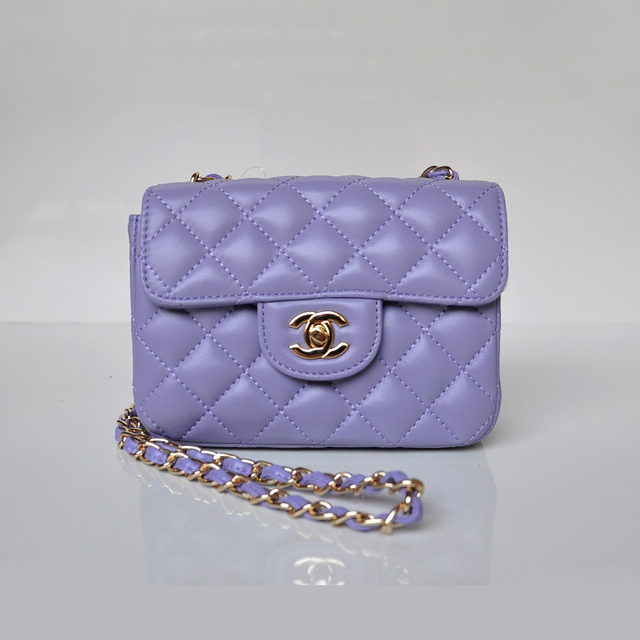 Chanel 1115 mini Classic Flap Bag Sheepskin Leather Violet in Gold