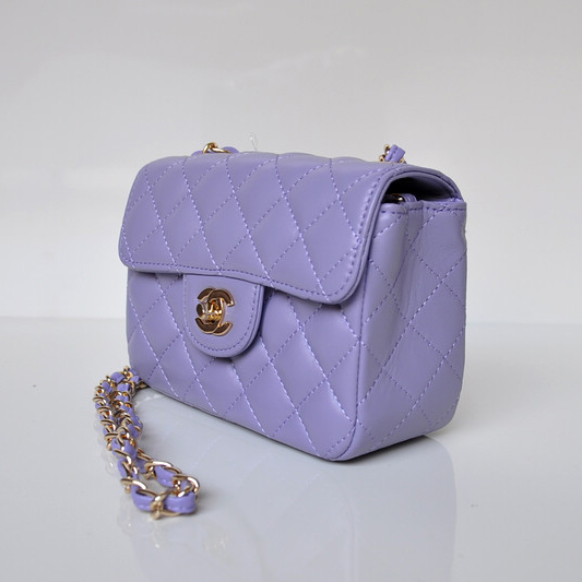 Chanel 1115 mini Classic Flap Bag Sheepskin Leather Violet in Gold