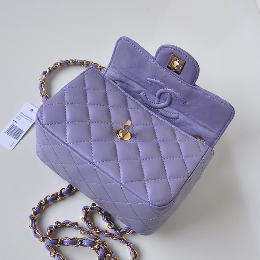 Chanel 1115 mini Classic Flap Bag Sheepskin Leather Violet in Gold