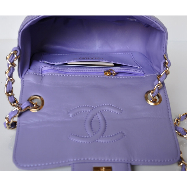 Chanel 1115 mini Classic Flap Bag Sheepskin Leather Violet in Gold