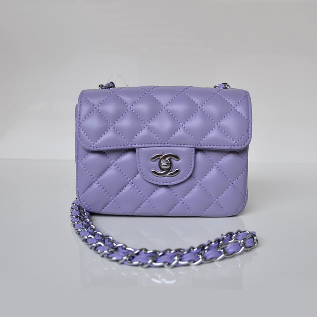 Chanel 1115 mini Classic Flap Bag Sheepskin Leather Violet in Silver