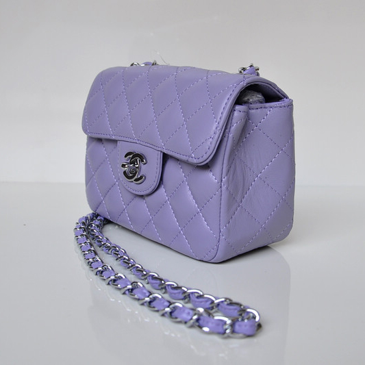 Chanel 1115 mini Classic Flap Bag Sheepskin Leather Violet in Silver