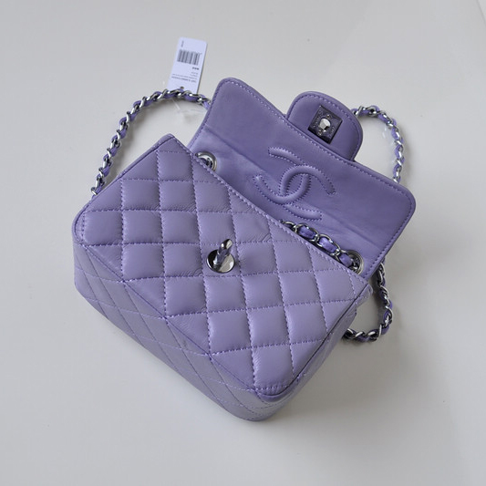 Chanel 1115 mini Classic Flap Bag Sheepskin Leather Violet in Silver