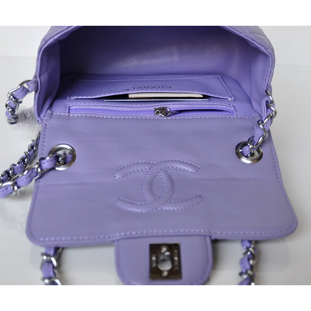 Chanel 1115 mini Classic Flap Bag Sheepskin Leather Violet in Silver