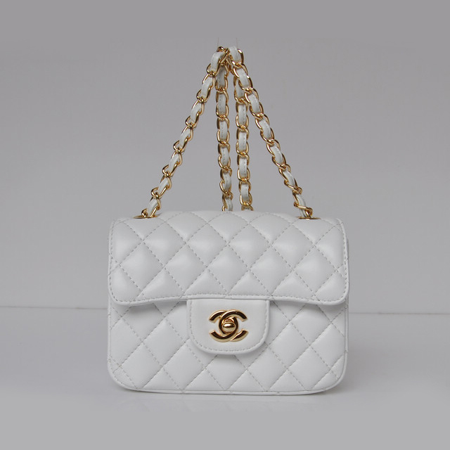 Chanel 1115 mini Classic Flap Bag Sheepskin Leather White in Gold