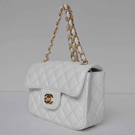 Chanel 1115 mini Classic Flap Bag Sheepskin Leather White in Gold